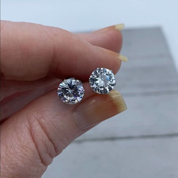 Stainless Steel 9mm Clear CZ Stud Earrings - Picture 1 of 7